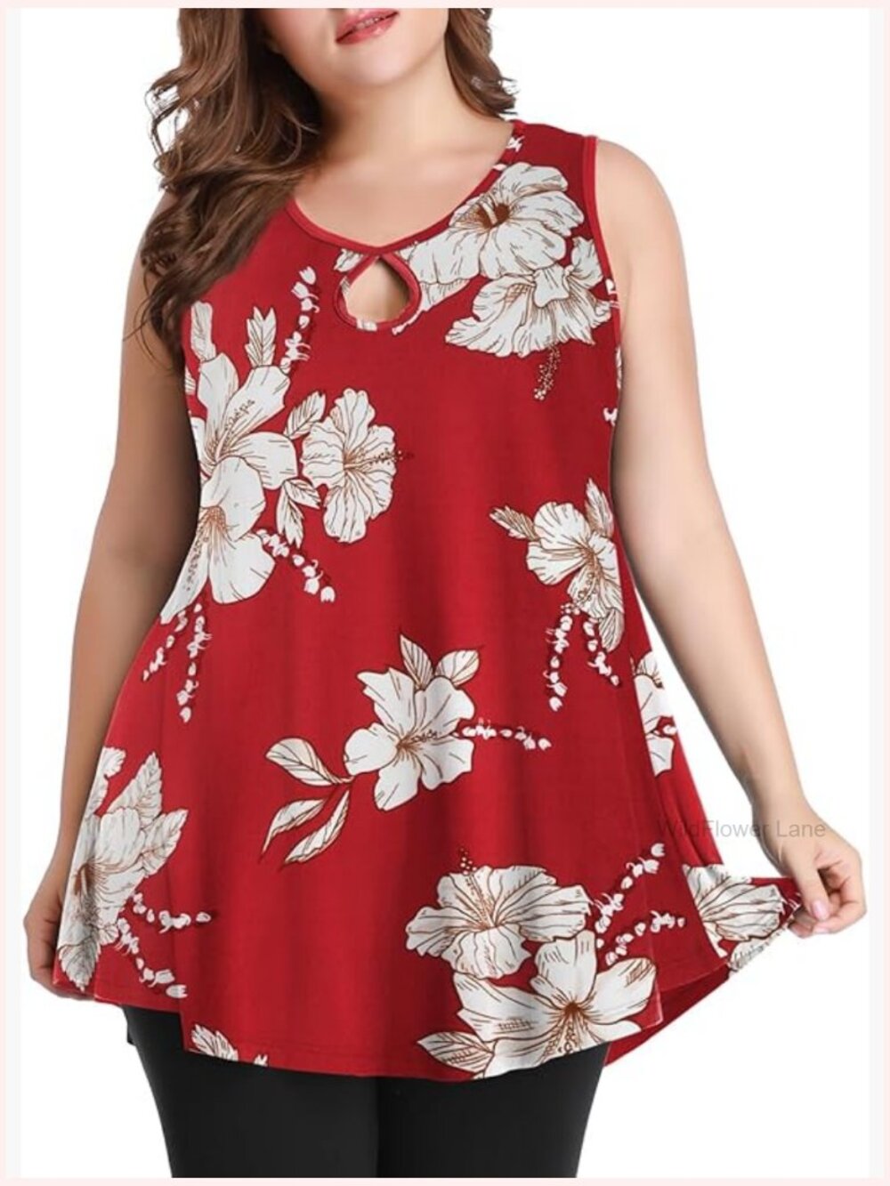 Plus Size Sleeveless Keyhole Tunic Tank Tops Loose Flowy Swing Summer Tops